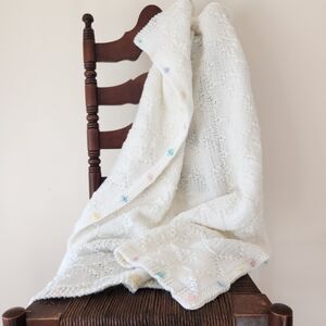 ⭐️SOLD⭐️Handmade Cottagecore White Heart Baby Throw with Colorful Details